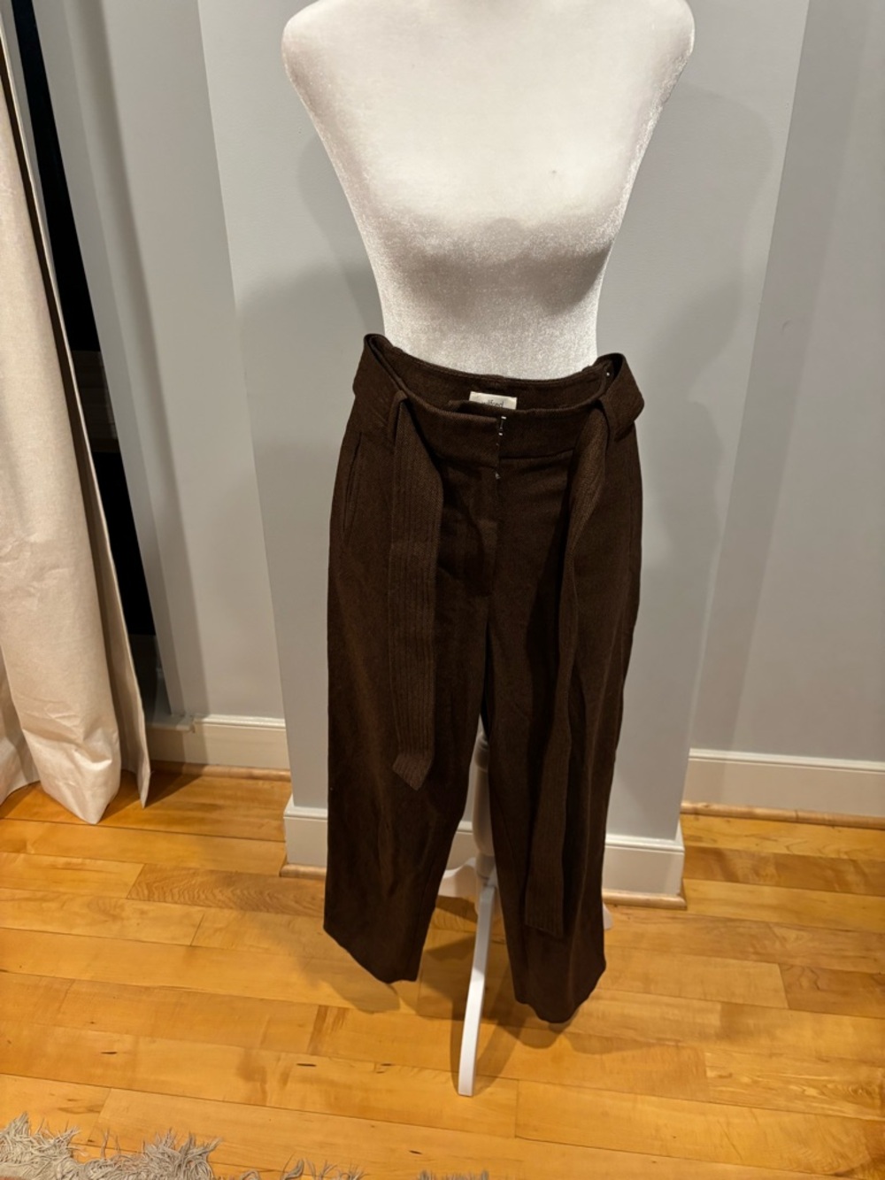 Brown Straight-Leg Belted Pants